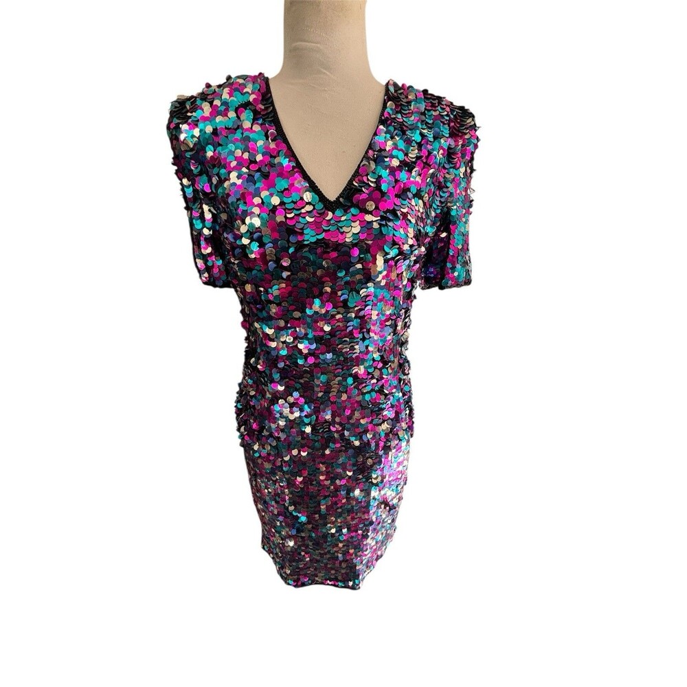 Vtg Silk Allover Paillette Cocktail Formal Sheath Mermaid Fairy New Years Party